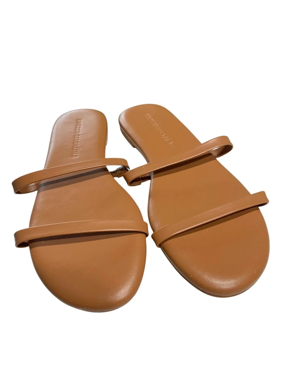 NWT Amazon Essentials Cognac Brown 2 Strap Flat Sandals - Size 6